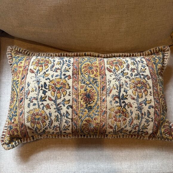 World Market Earth Tone Floral Panel Kilim Boho Style Accent Pillows Set of Two - Picture 9 of 12